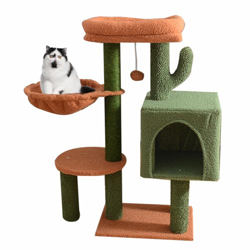 MJMLUCK Katzenhaus für Hauskatzen, Kaktus-Kratzbaum 89 cm – mittlerer Katzenturm mit Sisal-Kratzbaum, großer gepolsterter Sitzstange Oben, bequemer Hängematte und 2 baumelnden Bällen für k MJMLUCK Katzenhaus für Hauskatzen, Kaktus-Kratzbaum 89 cm – mittlerer Katzenturm mit Sisal-Kratzbaum, großer gepolsterter Sitzstange Oben, bequemer Hängematte und 2 baumelnden Bällen für k von MJMLUCK