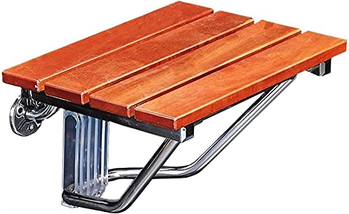 MJMLUCK Klappbarer Duschhocker für die Wand, für ältere/behinderte Menschen, Duschsitzhocker, Duschstuhl aus Edelstahl 304 mit Halterung aus Holz (Farbe: Braun, Größe: 38 x 33,8 cm) (Braun 30 x 25,8 von MJMLUCK