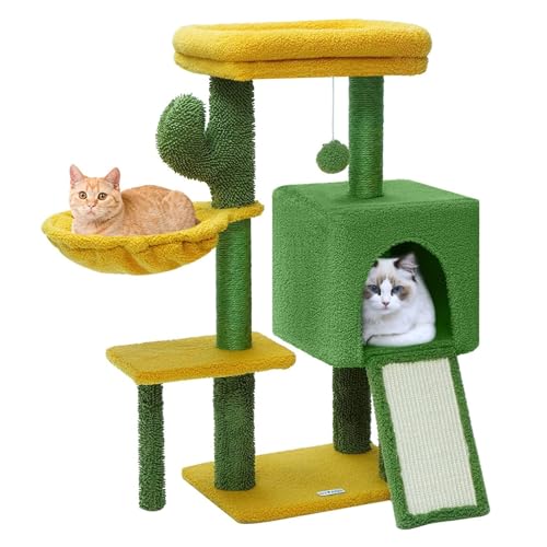 MJMLUCK Kratzbaum-Kaktus-Katzenturm mit Sisal-Kratzbaum für Hauskatzen, gemütliches Katzenhaus mit Hängematte, Plüschstangen und baumelndem Ball, Katzenmöbel für Kätzchen und Erwachsene Ka MJMLUCK Kratzbaum-Kaktus-Katzenturm mit Sisal-Kratzbaum für Hauskatzen, gemütliches Katzenhaus mit Hängematte, Plüschstangen und baumelndem Ball, Katzenmöbel für Kätzchen und Erwachsene Ka von MJMLUCK