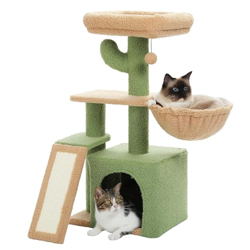 MJMLUCK Kratzbaum für Hauskatzen, großer Kaktus, 81,3 cm Kleiner Katzenturm, Katzenhaus mit Sisal-Kratzrampe, gemütlicher Hängematte und Abnehmbarer oberer Bettstange für Kätzchen MJMLUCK Kratzbaum für Hauskatzen, großer Kaktus, 81,3 cm Kleiner Katzenturm, Katzenhaus mit Sisal-Kratzrampe, gemütlicher Hängematte und Abnehmbarer oberer Bettstange für Kätzchen von MJMLUCK