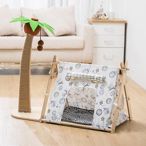 MJMLUCK Kratzbaum mit Bett, hoher Katzenkratzbaum in Palmenform für Hauskatzen, mit Liegestuhl, 2-in-1, lustiger Sisalseil-Kratzbaum mit Ball für Erwachsene Hauskatzen/Kätzchen, H (F) von MJMLUCK