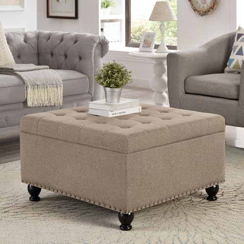 MJMLUCK Large Square Storage Ottoman with Wooden Legs, Upholstered Button Tufted Coffee Table with Nail Trims for Living Space MJMLUCK Large Square Storage Ottoman with Wooden Legs, Upholstered Button Tufted Coffee Table with Nail Trims for Living Space von MJMLUCK