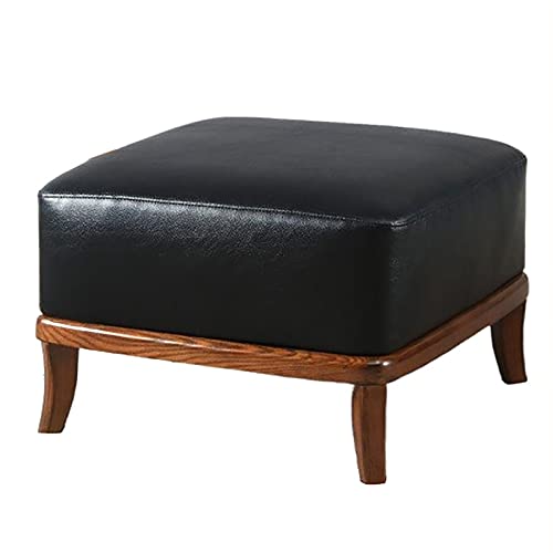 MJMLUCK Moderner Fußhocker aus Leder, hochwertiger Fußstützen-Sofahocker für das Wohnzimmer, Ruhe-Fußhocker, multifunktionaler Akzentsitz mit Beinen aus Massivholz, rund, elfenbeinfarben, von MJMLUCK