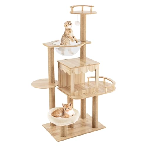MJMLUCK Moderner Kratzbaumturm für Hauskatzen, Kratzbaum mit Zaun, Kratzbaum und abnehmbaren Pads für kleine und große Katzen, Katzenturm aus Holz, Sprungplattform MJMLUCK Moderner Kratzbaumturm für Hauskatzen, Kratzbaum mit Zaun, Kratzbaum und abnehmbaren Pads für kleine und große Katzen, Katzenturm aus Holz, Sprungplattform von MJMLUCK