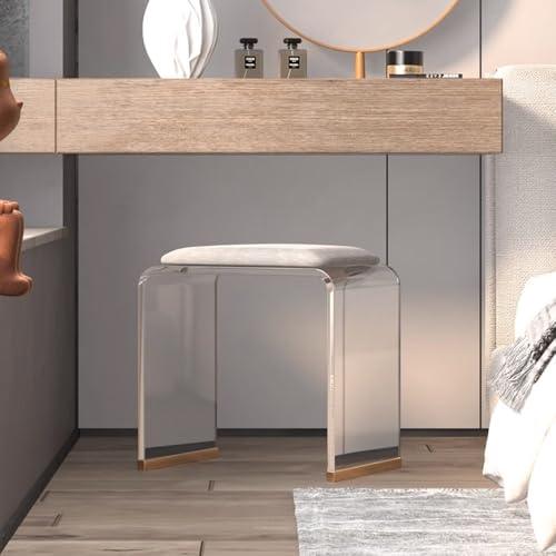 MJMLUCK Moderner Ottoman aus Acryl mit getufteter, gepolsterter Sitzfläche, durchsichtiger Fußhocker, multifunktionaler Hocker für Schminktisch, Schlafzimmer, Wohnzimmer (weiß) (Grau, Einh von MJMLUCK