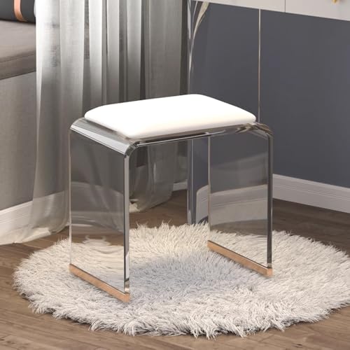 MJMLUCK Moderner Ottoman aus Acryl mit getufteter, gepolsterter Sitzfläche, durchsichtiger Fußhocker, multifunktionaler Hocker für Schminktisch, Schlafzimmer, Wohnzimmer (weiß) (weiß, Einh von MJMLUCK