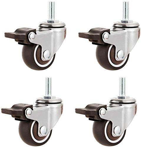 MJMLUCK Möbelrollen, 2 Zoll, 180 kg, geräuscharme Gummi-Schafträder mit Bremse, M10-Gewinde, universelle 360°-Lenkrollen für Sofa, Stuhl, Trolley, Tisch, 4er-Pack – Schraube (Größe: 4 mit Bremsen) ( von MJMLUCK
