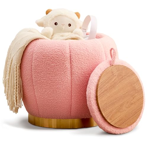 MJMLUCK Ottomane mit Stauraum, Moderne runde Fußstütze mit Blumenmuster und weich gepolsterter Sitzfläche, Fußhocker aus Teddy-Samt, Kleiner Akzenttisch oder Pflanzenständer für Flur, Wohn von MJMLUCK