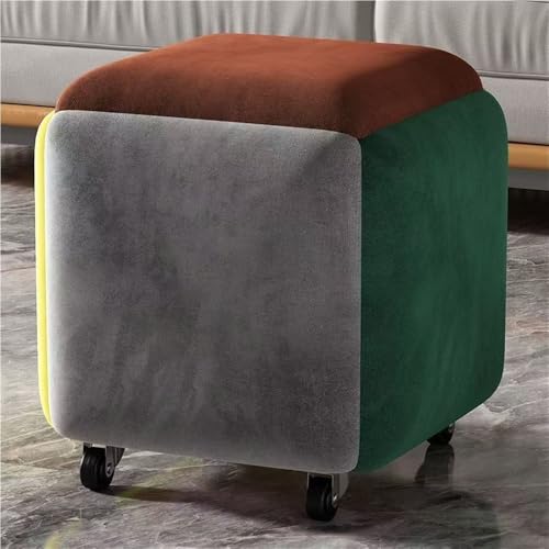 MJMLUCK Ottomanen-Hocker, 5-in-1-Stuhl in Würfelform, stapelbare Hocker, quadratische Flanellbank, Fußhocker mit Rädern für Wohnzimmer, Esszimmer (braun, 45 cm) (Mehrfarbig, 45 cm) von MJMLUCK
