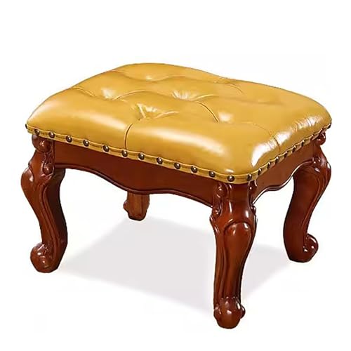 MJMLUCK Ottomanische Fußstütze mit Massivholzrahmen, Kleiner Fußhocker aus Leder für die Couch, Fußhocker und Ottomanen im Vintage-Stil, Fußstütze für Wohnzimmer und Schlafzimmer (32 cm h von MJMLUCK