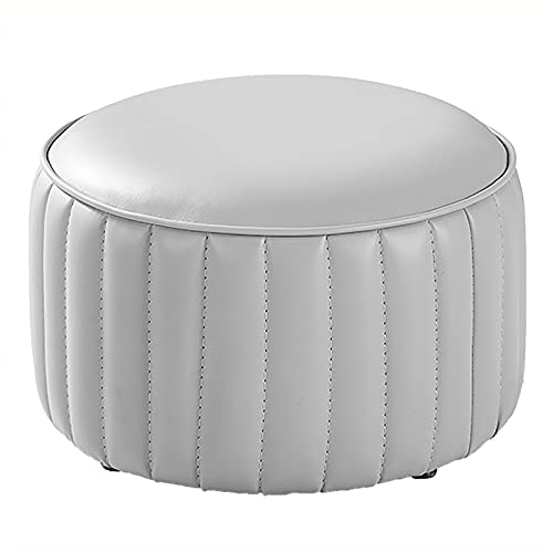 MJMLUCK Premium-Fußhocker aus Leder, runde Fußstütze, bequemer Ruhehocker, Sofahocker, Kleiner Akzent für Wohnzimmer, Schlafzimmer, Schwarz, 36 x 36 x 24 cm (14 x 14 x 9 Zoll) (Hellgrau, 3 von MJMLUCK