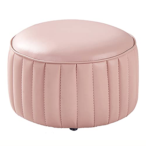 MJMLUCK Premium-Fußhocker aus Leder, runde Fußstütze, bequemer Ruhehocker, Sofahocker, Kleiner Akzent für Wohnzimmer, Schlafzimmer, Schwarz, 36 x 36 x 24 cm (14 x 14 x 9 Zoll) (Hellrosa, 3 von MJMLUCK