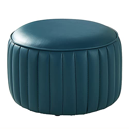 MJMLUCK Premium-Fußhocker aus Leder, runde Fußstütze, bequemer Ruhehocker, Sofahocker, Kleiner Akzent für Wohnzimmer, Schlafzimmer, Schwarz, 36 x 36 x 24 cm (14 x 14 x 9 Zoll) (Pfauenblau, von MJMLUCK