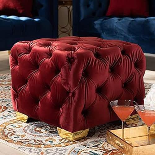 MJMLUCK Quadratischer, knöpfbarer, getufteter Ottoman-Fußhocker aus Samt – Gepolsterter Würfel-Fußstützen-Couchtisch für Wohnzimmer oder Schlafzimmer, Grün (Rot, Einheitsgröße) von MJMLUCK