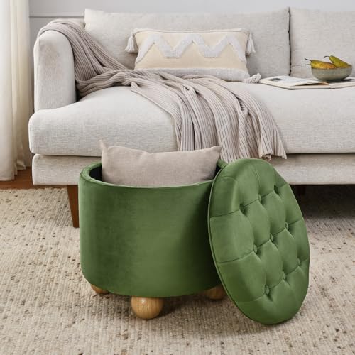 MJMLUCK Round Storage Ottoman, Multi-Functional Round Flannel Button Ottoman, Lid Acts as a Table Top von MJMLUCK