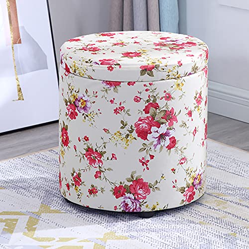 MJMLUCK Runder Sitzhocker mit Stauraum, osmanischer Fußhocker, Frisiertischhocker, Wechselschuh-Fußstütze, Abnehmbarer Deckel für Wohnzimmer und Schlafzimmer, Himmelblau-L (Blooml Large) von MJMLUCK