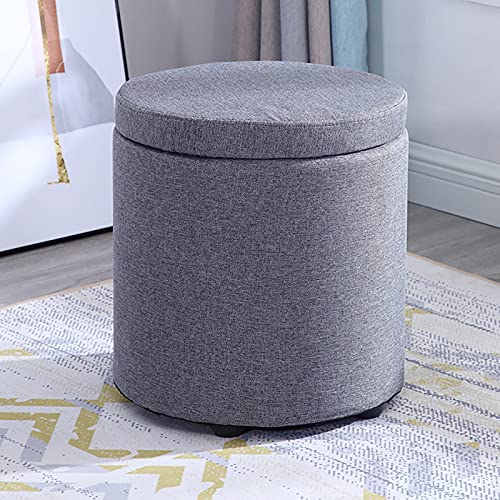MJMLUCK Runder Sitzhocker mit Stauraum, osmanischer Fußhocker, Frisiertischhocker, Wechselschuh-Fußstütze, Abnehmbarer Deckel für Wohnzimmer und Schlafzimmer, Himmelblau-L (Hellgrau L Groß von MJMLUCK