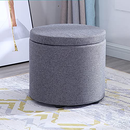MJMLUCK Runder Sitzhocker mit Stauraum, osmanischer Fußhocker, Frisiertischhocker, Wechselschuh-Fußstütze, Abnehmbarer Deckel für Wohnzimmer und Schlafzimmer, Himmelblau-L (Hellgrau groß) von MJMLUCK