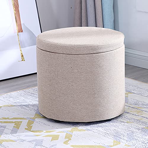 MJMLUCK Runder Sitzhocker mit Stauraum, osmanischer Fußhocker, Frisiertischhocker, Wechselschuh-Fußstütze, Abnehmbarer Deckel für Wohnzimmer und Schlafzimmer, Himmelblau-L (Khakis groß) von MJMLUCK