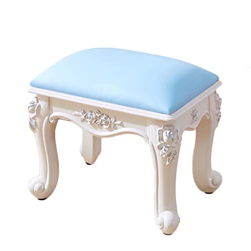 MJMLUCK Rutschfester, moderner gepolsterter Fußhocker für Wohnzimmer und Büro mit Schuhwechselhocker und Sofasitz – erhältlich in 5 Farben (Linie Blau-Silber) von MJMLUCK