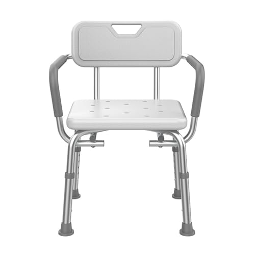 MJMLUCK Rutschfester Duschstuhl, Verstellbarer Badehocker aus Aluminiumlegierung mit Rückenlehne und Armlehne, Badestuhl für ältere Menschen mit Behinderungen, Duschstuhl (Farbe: Weiß B, Größe: Ohne von MJMLUCK