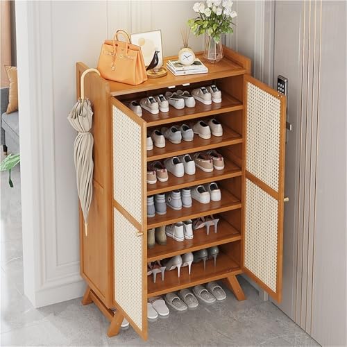 MJMLUCK Schuhschrank aus Bambus, 5/7-stöckiger hoher Schuhschrank mit Türen und verstellbaren Regalen für Eingangsbereich, Flur, Wohnzimmer, Badezimmer (26''L * 12,6''T * 43,7''H) (Eine FA von MJMLUCK