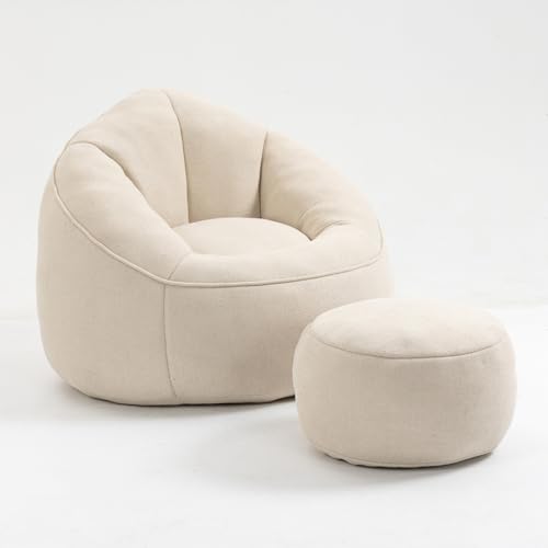MJMLUCK Sitzsack aus Mikrofaser, Memory Foam-Sofasessel, gepolstertes Sitzsacksofa aus Mikrofaser mit Fußhocker, für Wohnzimmer, Schlafzimmer, Wohnung, (Gelb-Mikrofaser) (BeigeMikrofaser von MJMLUCK