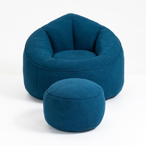 MJMLUCK Sitzsack aus Mikrofaser, Memory Foam-Sofasessel, gepolstertes Sitzsacksofa aus Mikrofaser mit Fußhocker, für Wohnzimmer, Schlafzimmer, Wohnung, (Gelb-Mikrofaser) (Blaue Mikrofaser von MJMLUCK