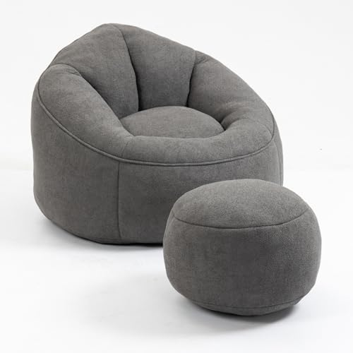 MJMLUCK Sitzsack aus Mikrofaser, Memory Foam-Sofasessel, gepolstertes Sitzsacksofa aus Mikrofaser mit Fußhocker, für Wohnzimmer, Schlafzimmer, Wohnung, (Gelb-Mikrofaser) (Graue Mikrofaser von MJMLUCK