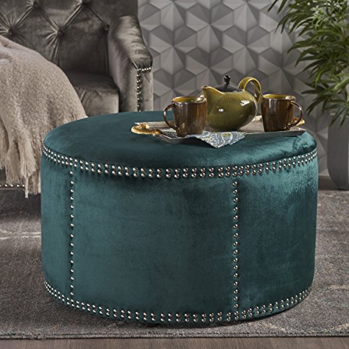 MJMLUCK Stylish Teal Velvet Round Ottoman - Accent Table with Storage(28.5 Inch) von MJMLUCK