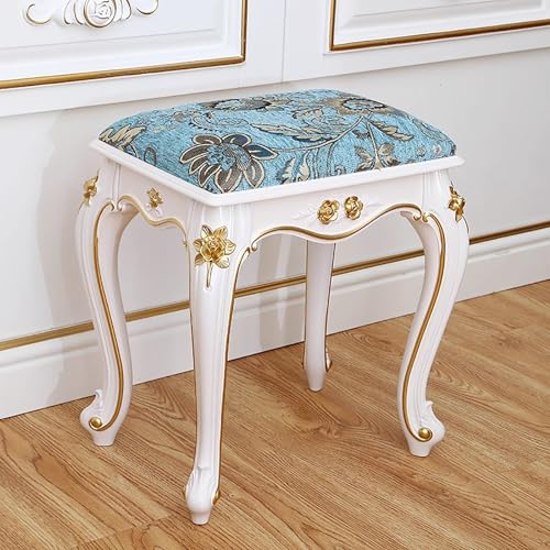 MJMLUCK Vintage-Stuhl im viktorianischen Stil, süßer Schminkhocker, Stabiler Ottomanen-Sitzbank, Badezimmer-Kosmetikstuhl, Nagelhocker im Prinzessinnen-Stil fürs Schlafzimmer (40,9 x 30 x von MJMLUCK