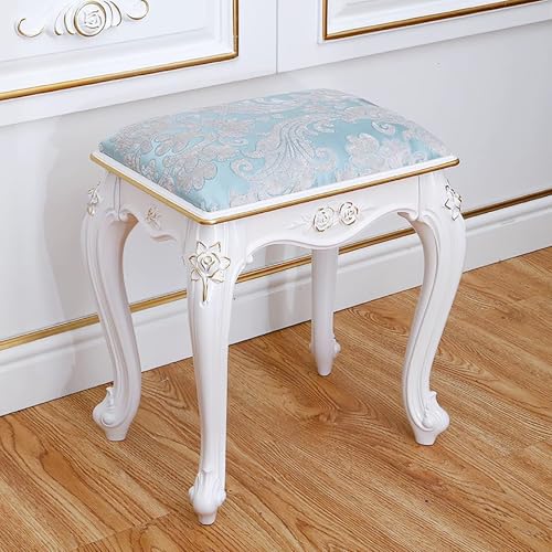 MJMLUCK Vintage-Stuhl im viktorianischen Stil, süßer Schminkhocker, Stabiler Ottomanen-Sitzbank, Badezimmer-Kosmetikstuhl, Nagelhocker im Prinzessinnen-Stil fürs Schlafzimmer (40,9 x 30 x von MJMLUCK