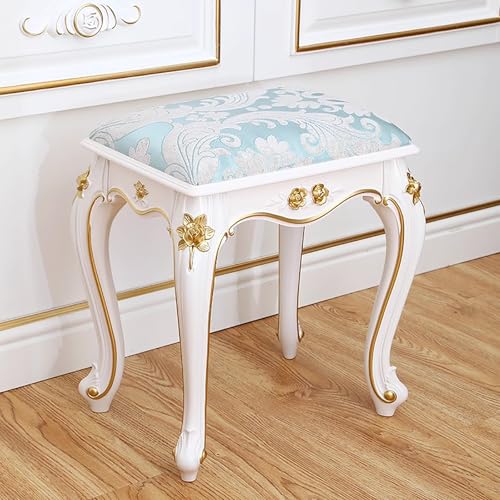 MJMLUCK Vintage-Stuhl im viktorianischen Stil, süßer Schminkhocker, Stabiler Ottomanen-Sitzbank, Badezimmer-Kosmetikstuhl, Nagelhocker im Prinzessinnen-Stil fürs Schlafzimmer (40,9 x 30 x von MJMLUCK