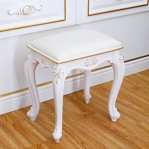 MJMLUCK Vintage-Stuhl im viktorianischen Stil, süßer Schminkhocker, Stabiler Ottomanen-Sitzbank, Badezimmer-Kosmetikstuhl, Nagelhocker im Prinzessinnen-Stil fürs Schlafzimmer (40,9 x 30 x von MJMLUCK