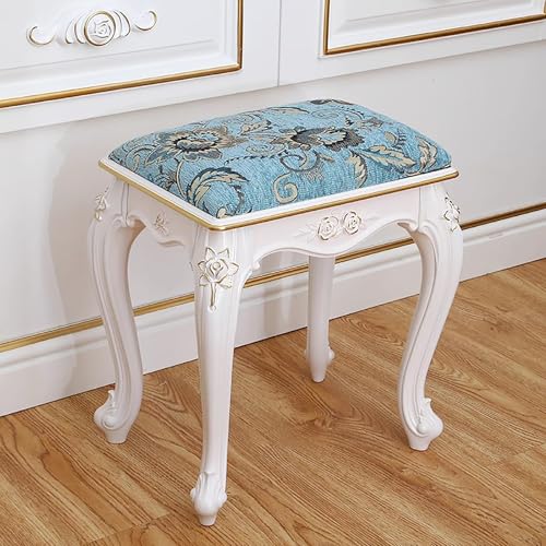 MJMLUCK Vintage-Stuhl im viktorianischen Stil, süßer Schminkhocker, Stabiler Ottomanen-Sitzbank, Badezimmer-Schminkstuhl, Nagelhocker im Prinzessinnen-Stil fürs Schlafzimmer (40,9 x 30 x 4 von MJMLUCK