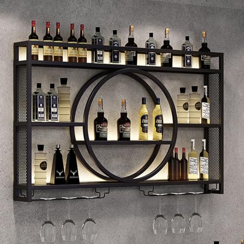 MJMLUCK Weinregal aus Eisen zur Wandmontage mit LED-Licht – Präsentationsregal mit Weinglashalter | Multifunktionaler hängender Weinhalter | Weinregal aus Metall zur Wandmontage | für Essz MJMLUCK Weinregal aus Eisen zur Wandmontage mit LED-Licht – Präsentationsregal mit Weinglashalter | Multifunktionaler hängender Weinhalter | Weinregal aus Metall zur Wandmontage | für Essz von MJMLUCK