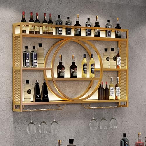 MJMLUCK Weinregal aus Eisen zur Wandmontage mit LED-Licht – Präsentationsregal mit Weinglashalter | Multifunktionaler hängender Weinhalter | Weinregal aus Metall zur Wandmontage | für Essz MJMLUCK Weinregal aus Eisen zur Wandmontage mit LED-Licht – Präsentationsregal mit Weinglashalter | Multifunktionaler hängender Weinhalter | Weinregal aus Metall zur Wandmontage | für Essz von MJMLUCK