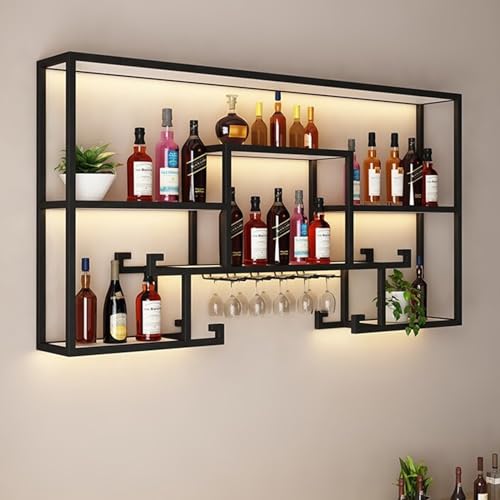 MJMLUCK Weinregal aus Metall, Barregale, wandmontierte Küchenaufbewahrung mit Weinglashalter, Spirituosenregal, Minibar, Spirituosenflaschen-Präsentationsregal, Weinglasaufbewahrung für di MJMLUCK Weinregal aus Metall, Barregale, wandmontierte Küchenaufbewahrung mit Weinglashalter, Spirituosenregal, Minibar, Spirituosenflaschen-Präsentationsregal, Weinglasaufbewahrung für di von MJMLUCK