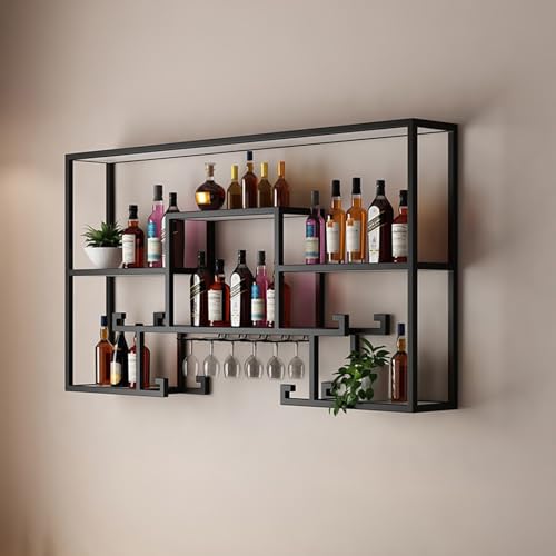 MJMLUCK Weinregal aus Metall, Barregale, wandmontierte Küchenaufbewahrung mit Weinglashalter, Spirituosenregal, Minibar-Spirituosenflaschen-Präsentationsregal, Weinglasaufbewahrung für die MJMLUCK Weinregal aus Metall, Barregale, wandmontierte Küchenaufbewahrung mit Weinglashalter, Spirituosenregal, Minibar-Spirituosenflaschen-Präsentationsregal, Weinglasaufbewahrung für die von MJMLUCK