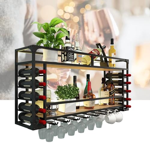 MJMLUCK Weinregal aus Metall zur Wandmontage mit Weinglashalter, Weinaufbewahrung für die Küche, Barregale mit LED-Streifen, Weinflaschenhalter, Spirituosenflaschen-Präsentationsregal zur MJMLUCK Weinregal aus Metall zur Wandmontage mit Weinglashalter, Weinaufbewahrung für die Küche, Barregale mit LED-Streifen, Weinflaschenhalter, Spirituosenflaschen-Präsentationsregal zur von MJMLUCK