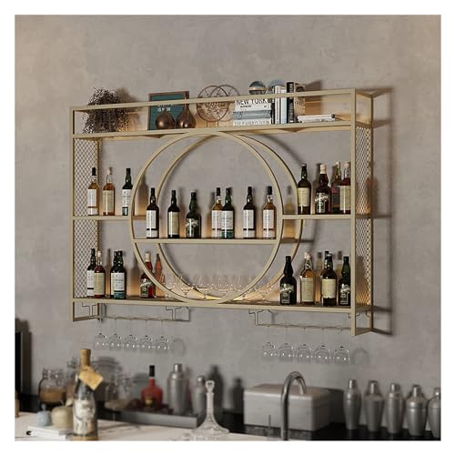 MJMLUCK Weinregal zur Wandmontage mit hängendem Weinglashalter, schwebende Metallregale mit Stielglasaufhänger, Regal zur Präsentation von Spirituosenflaschen, multifunktionales Lagerregal von MJMLUCK