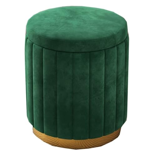Runder Ottoman mit Stauraum, Ankleidehocker mit Aufbewahrungsfunktion und Metallfuß, Samt-Fußhocker mit gepolsterter Sitzfläche für Wohnzimmer, Schlafzimmer (Weiß) (Grün, Einheitsg von MJMLUCK