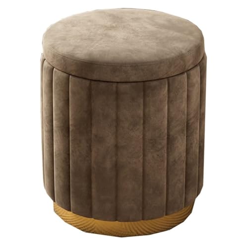 Runder Ottoman mit Stauraum, Ankleidehocker mit Stauraumfunktion und Metallfuß, Samt-Fußhocker mit gepolsterter Sitzfläche für Wohnzimmer, Schlafzimmer (Weiß) (Braun, Einheitsgröße von MJMLUCK