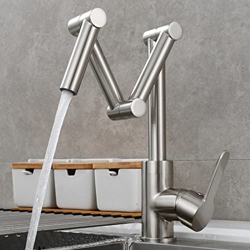 Topffüller, klappbarer Küchenhahn aus Messing mit drei Schwenkarmen, Einloch-Spülbecken-Einhebelmischer für kalte und heiße Speisen, Schwarz (gebürstetes Nickel) ( von MJMLUCK