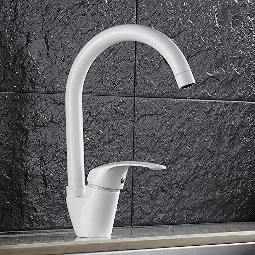 Weit verbreiteter Küchenspülenhahn für Bar, Bauernhaus, Gewerbe, heiß und kalt, 360-Grad-Drehhahn für Küchenwasser, Einloch-Küchenarmatur in Schwarz (weiß) (weiß) von MJMLUCK