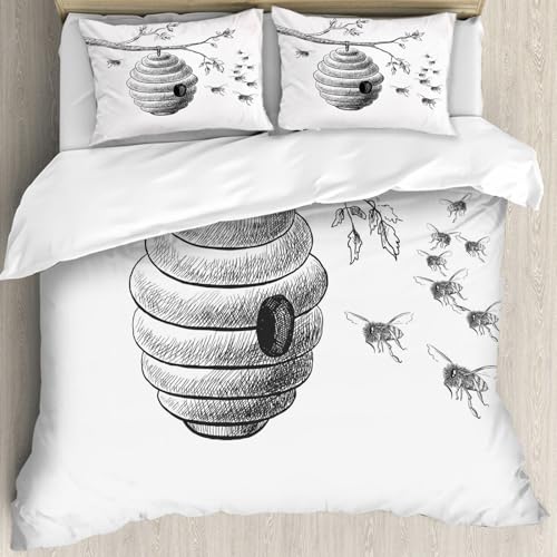 MJNLYDAO Sleeptime 100% Baumwolle Bettwäsche - Bettbezüge mit Reißverschluss - Set mit 2 Kissenbezüge,Bienenstock Wilder Bienen auf einem Baum. Skizzen-Kratzbrett-Imitation.,200x228 cm MJNLYDAO Sleeptime 100% Baumwolle Bettwäsche - Bettbezüge mit Reißverschluss - Set mit 2 Kissenbezüge,Bienenstock Wilder Bienen auf einem Baum. Skizzen-Kratzbrett-Imitation.,200x228 cm von MJNLYDAO