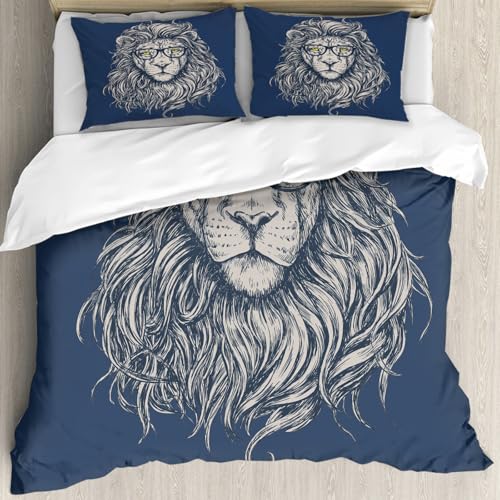 MJNLYDAO Sleeptime 100% Baumwolle Bettwäsche - Bettbezüge mit Reißverschluss - Set mit 2 Kissenbezüge,Hipster-Löwe-Vektorillustration. Gläser getrennt.,200x228 cm MJNLYDAO Sleeptime 100% Baumwolle Bettwäsche - Bettbezüge mit Reißverschluss - Set mit 2 Kissenbezüge,Hipster-Löwe-Vektorillustration. Gläser getrennt.,200x228 cm von MJNLYDAO