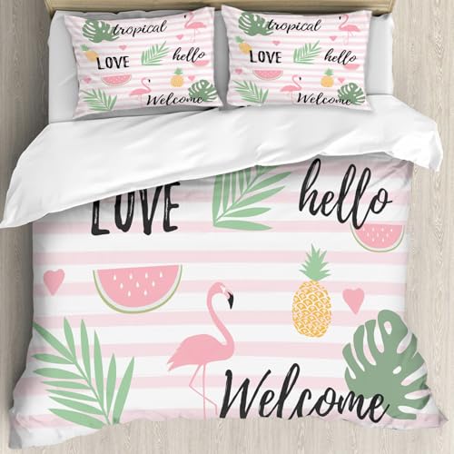 MJNLYDAO Sleeptime 100% Baumwolle Bettwäsche - Bettbezüge mit Reißverschluss - Set mit 2 Kissenbezüge,Liebe Tropische Flamingos Wassermelone Ananas Sommer Frühling Baum schöne Grafik m,200x228 cm MJNLYDAO Sleeptime 100% Baumwolle Bettwäsche - Bettbezüge mit Reißverschluss - Set mit 2 Kissenbezüge,Liebe Tropische Flamingos Wassermelone Ananas Sommer Frühling Baum schöne Grafik m,200x228 cm von MJNLYDAO