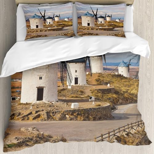 MJNLYDAO Sleeptime 100% Baumwolle Bettwäsche - Bettbezüge mit Reißverschluss - Set mit 2 Kissenbezüge,Mittelalterliches Spanien - Windmühlen in Consuegra,200x228 cm MJNLYDAO Sleeptime 100% Baumwolle Bettwäsche - Bettbezüge mit Reißverschluss - Set mit 2 Kissenbezüge,Mittelalterliches Spanien - Windmühlen in Consuegra,200x228 cm von MJNLYDAO