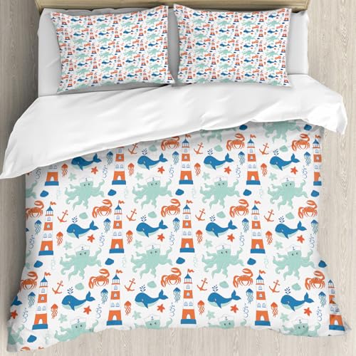 MJNLYDAO Sleeptime 100% Baumwolle Bettwäsche - Bettbezüge mit Reißverschluss - Set mit 2 Kissenbezüge,Modello Animale Octopus Whale Starfish Shellfish Abstract Mar,200x228 cm MJNLYDAO Sleeptime 100% Baumwolle Bettwäsche - Bettbezüge mit Reißverschluss - Set mit 2 Kissenbezüge,Modello Animale Octopus Whale Starfish Shellfish Abstract Mar,200x228 cm von MJNLYDAO